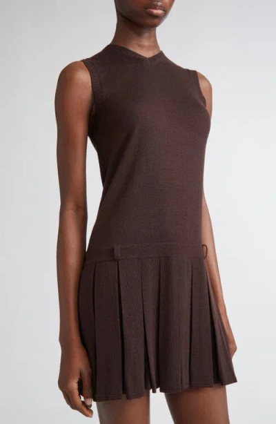 Sandy Liang Millie Pleated Merino Wool Sweater Dress In Gray