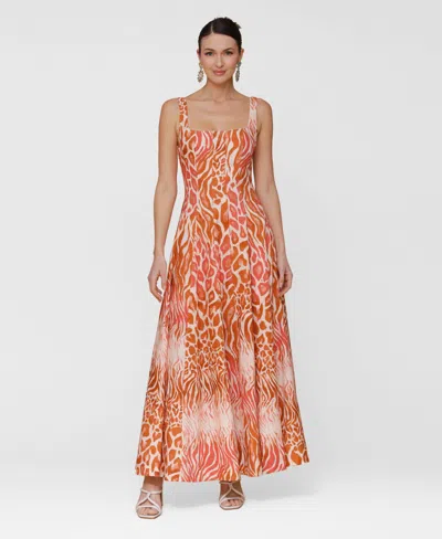 Avec Les Filles Mixed Animal Print Paneled Linen Blend Maxi Dress In Multi