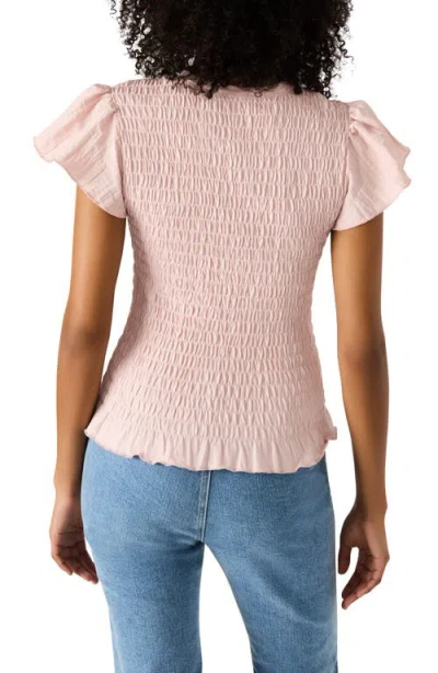Steve Madden Cecilie Smocked Ruffle Cotton Sleeve Top In Pink