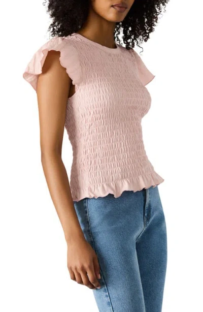 Steve Madden Cecilie Smocked Ruffle Cotton Sleeve Top In Pink