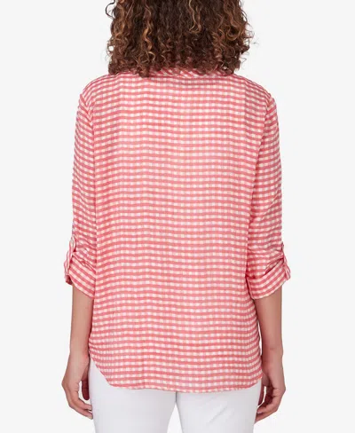 Ruby Rd. Petite Gingham Silky Henley Crew Neck Top