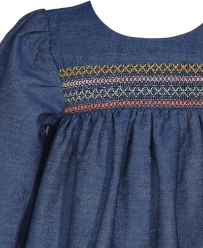 Bonnie Baby Baby Girls Embroidered Denim Dress In Blue