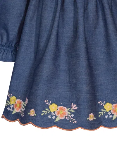 Bonnie Baby Baby Girls Embroidered Denim Dress In Blue