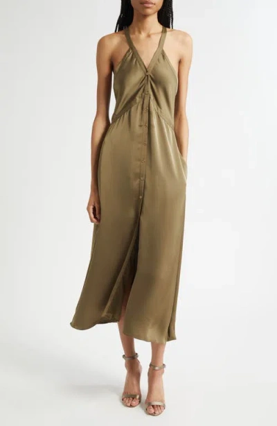 Ramy Brook Cynthia Racerback Satin Shirtdress In Brown