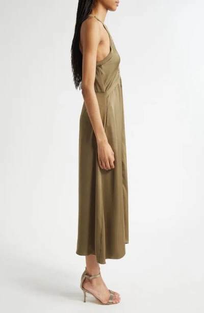 Ramy Brook Cynthia Racerback Satin Shirtdress In Brown