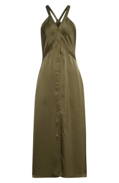 Ramy Brook Cynthia Racerback Satin Shirtdress In Brown