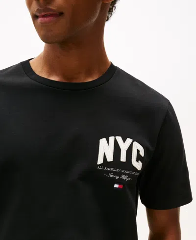 Tommy Hilfiger Embroidered Nyc Logo T In Black