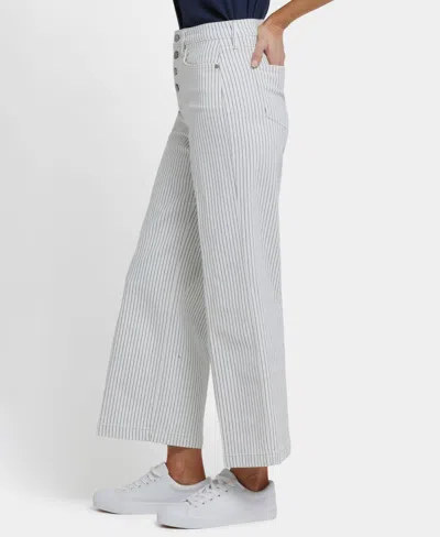 Nydj Teresa Stripe Exposed Button Ankle Wide Leg Jeans In Gray