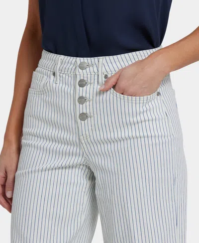 Nydj Teresa Stripe Exposed Button Ankle Wide Leg Jeans In Gray