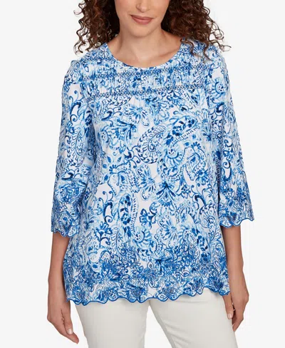 Ruby Rd. Petite Oceanic Paisley Embroidered Top
