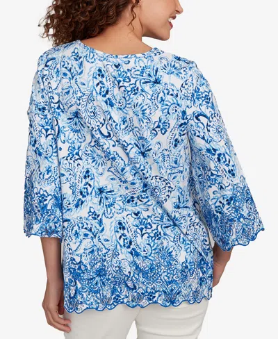 Ruby Rd. Petite Oceanic Paisley Embroidered Top