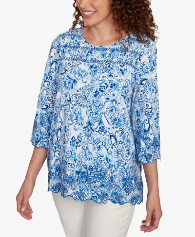 Ruby Rd. Petite Oceanic Paisley Embroidered Top