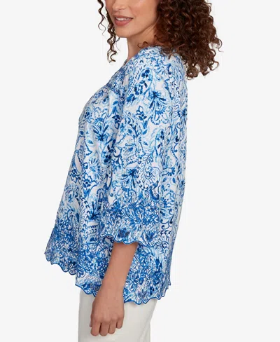 Ruby Rd. Petite Oceanic Paisley Embroidered Top