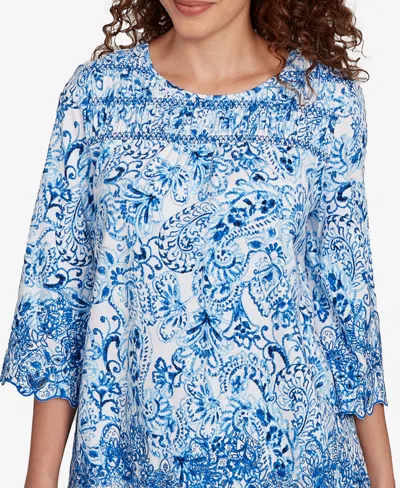 Ruby Rd. Petite Oceanic Paisley Embroidered Top