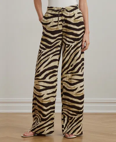 Ralph Lauren Women's Zebra-print Linen Wide-leg Pants