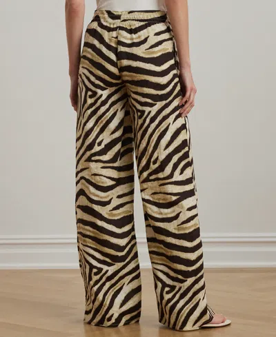 Ralph Lauren Petite Zebra-print Linen Wide-leg Pants In Brown