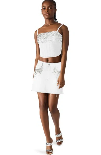 Steve Madden Eras Rhinestone Denim Crop Top In White