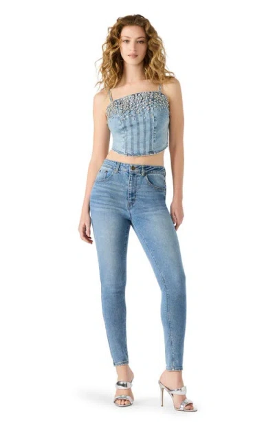 Steve Madden Eras Rhinestone Denim Crop Top In Blue