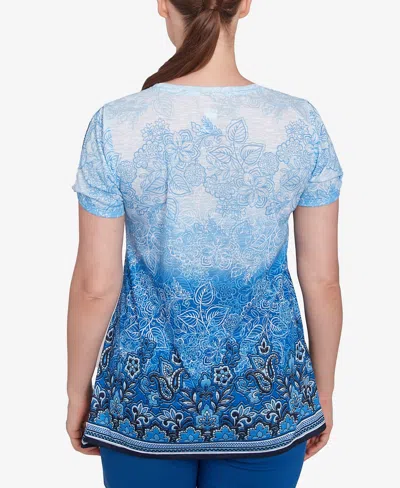 Ruby Rd. Petite Crystal Ombre Cold Shoulder Crew Neck T-shirt In Blue
