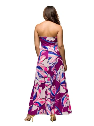 24seven Comfort Apparel Maternity Purple Floral A-line Strapless Maxi Dress With Pockets In Purple