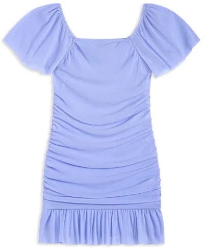 With Jules Big Girls Ruched Flutter-sleeve Glitter Knit Dress