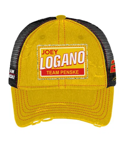 Checkered Flag Sports Men's And Women's Yellow Joey Logano Vintage Patch Trucker Adjustable Hat