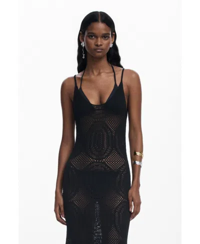 Desigual Open Stitch Sleeveless Dress In Black