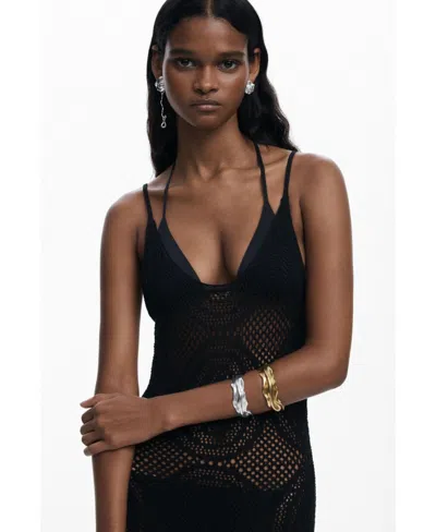 Desigual Open Stitch Sleeveless Dress In Black