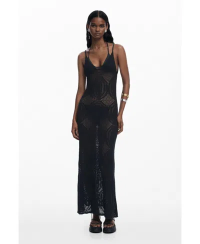 Desigual Open Stitch Sleeveless Dress In Black