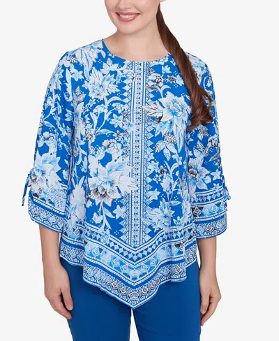Ruby Rd. Petite Bohemian Batik Floral Border Print Crepe Tunic Top