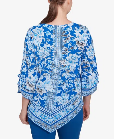 Ruby Rd. Petite Bohemian Batik Floral Border Print Crepe Tunic Top