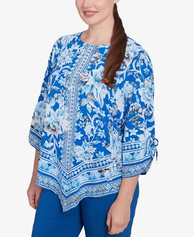 Ruby Rd. Petite Bohemian Batik Floral Border Print Crepe Tunic Top