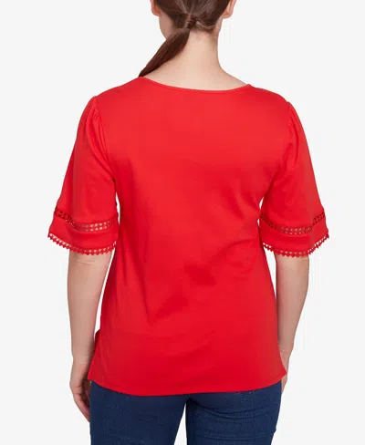 Ruby Rd. Petite Solid Diamond Stitch T-shirt In Red