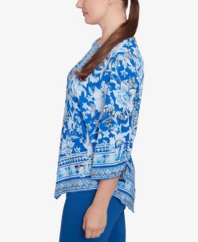 Ruby Rd. Petite Bohemian Batik Floral Border Print Crepe Tunic Top