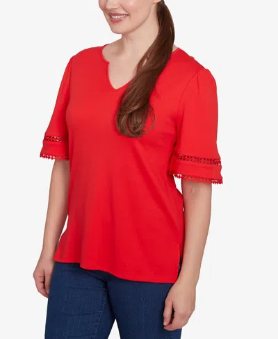 Ruby Rd. Petite Solid Diamond Stitch T-shirt In Red