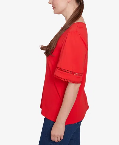 Ruby Rd. Petite Solid Diamond Stitch T-shirt In Red