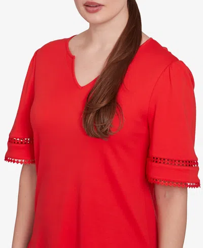Ruby Rd. Petite Solid Diamond Stitch T-shirt In Red