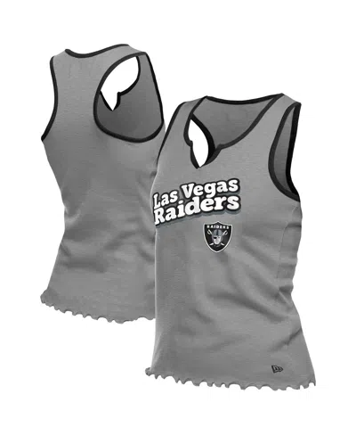 New Era Women'sâ Silver Las Vegas Raiders Lettuce Hem Notch Neck Tri-blend Tank Top