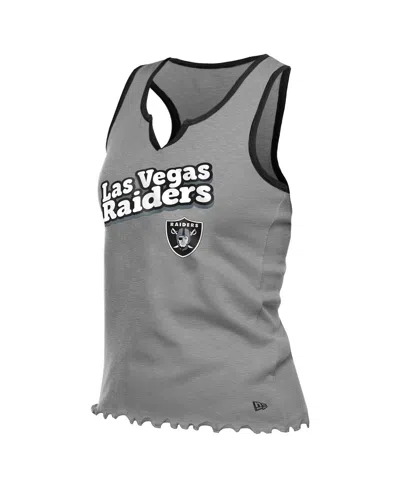 New Era Women'sâ Silver Las Vegas Raiders Lettuce Hem Notch Neck Tri-blend Tank Top