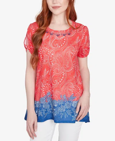 Ruby Rd. Petite Americana Embellished Jersey T-shirt In Red