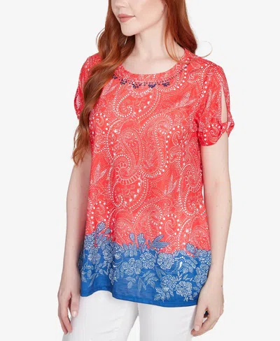 Ruby Rd. Petite Americana Embellished Jersey T-shirt In Red