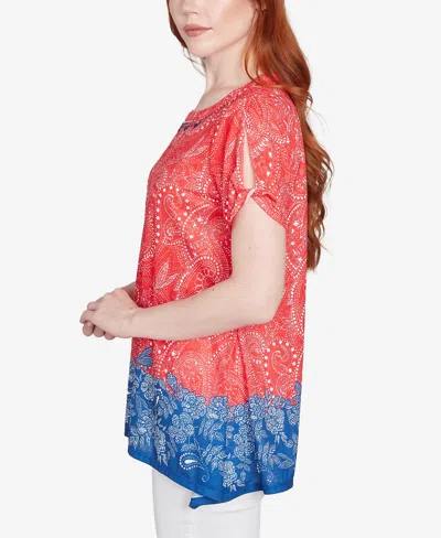 Ruby Rd. Petite Americana Embellished Jersey T-shirt In Red