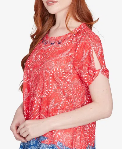 Ruby Rd. Petite Americana Embellished Jersey T-shirt In Red