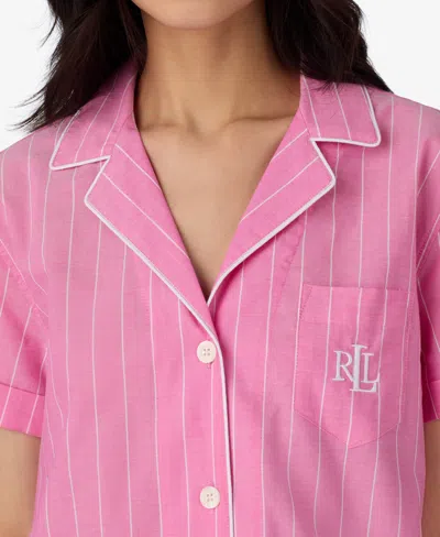 Ralph Lauren Striped Cotton-blend Cropped Sleep Set In Pink