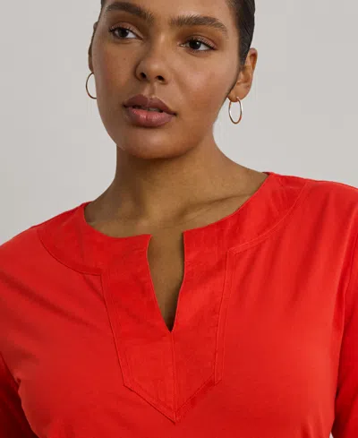 Ralph Lauren Plus Size Cotton Jersey Three-quarter-sleeve Tunic