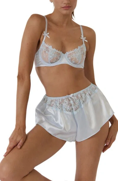 Kat The Label Mandy Lace Trim Satin Tap Shorts In Blue