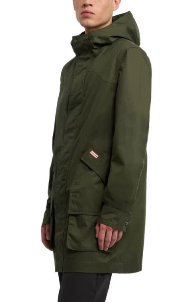 Hunter Downing Coated Cotton Hooded Rain Jacket In Green