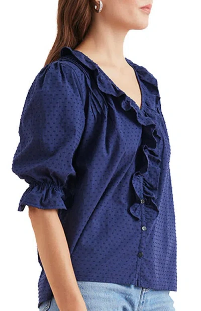 Paneros Clothing Chloe Swiss Dot Ruffle Shirt In Blue