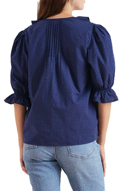 Paneros Clothing Chloe Swiss Dot Ruffle Shirt In Blue