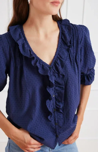 Paneros Clothing Chloe Swiss Dot Ruffle Shirt In Blue